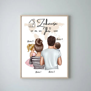 La maison est là où vous êtes - Poster familial personnalisé (1-4 enfants)