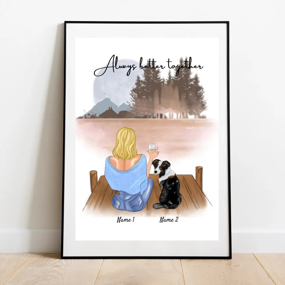 Maîtresse avec animal - Poster Personnalisé (Femme avec 1-2 chats ou chiens)