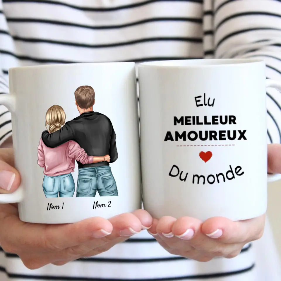 Élu meilleur amoureux du monde -  Mug personnalisé pour couple (homme & femme)