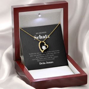 Last Love - Collier avec pendentif coeur doré et carte cadeau personnalisée (cadeau Saint Valentin)