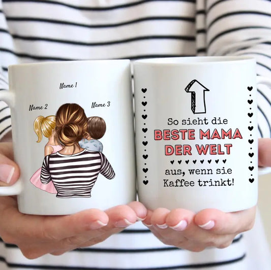 Tasse à café Best Mom - Tasse personnalisée (Femme avec 1-4 enfants) 