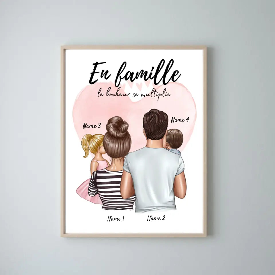 Happy Family, Famille heureuse - Poster Personnalisé (Parents avec 1-3 enfants)