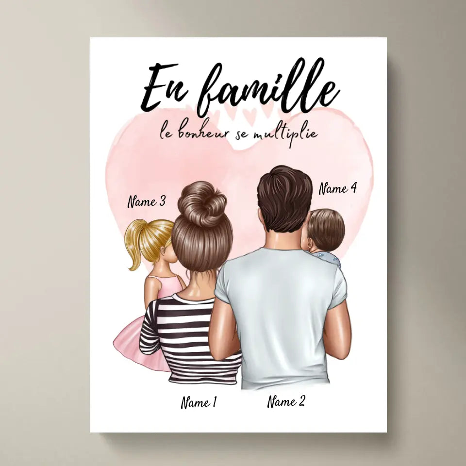 Happy Family, Famille heureuse - Poster Personnalisé (Parents avec 1-3 enfants)