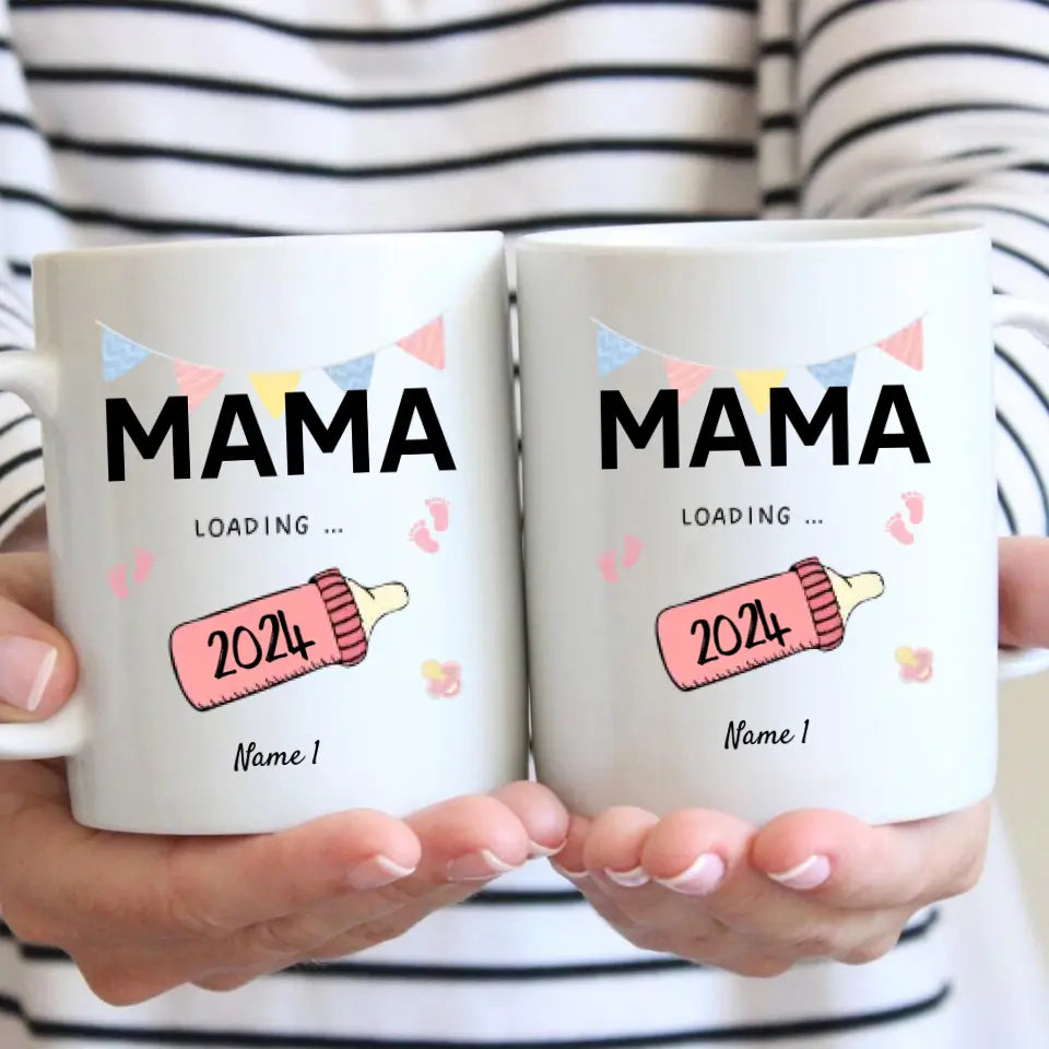 Mama Loading 2024 - Personalisierte Tasse für werdende Mütter, Väter, zur Verkündung (Mama, Papa, Oma, Opa, Patin, Pate)