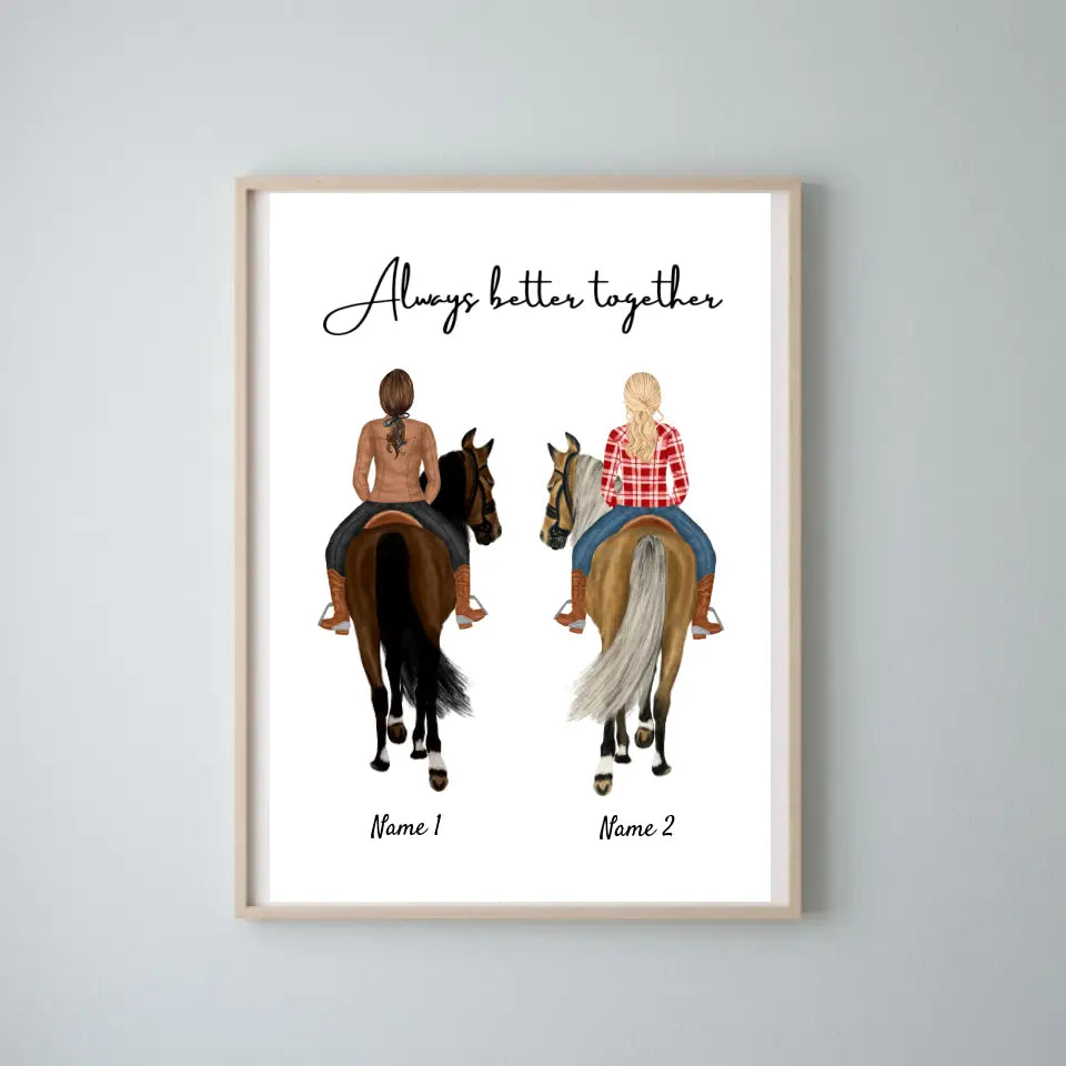 Amoureux des chevaux - Poster Personnalisé pour les cavalières (1-3 personnes)