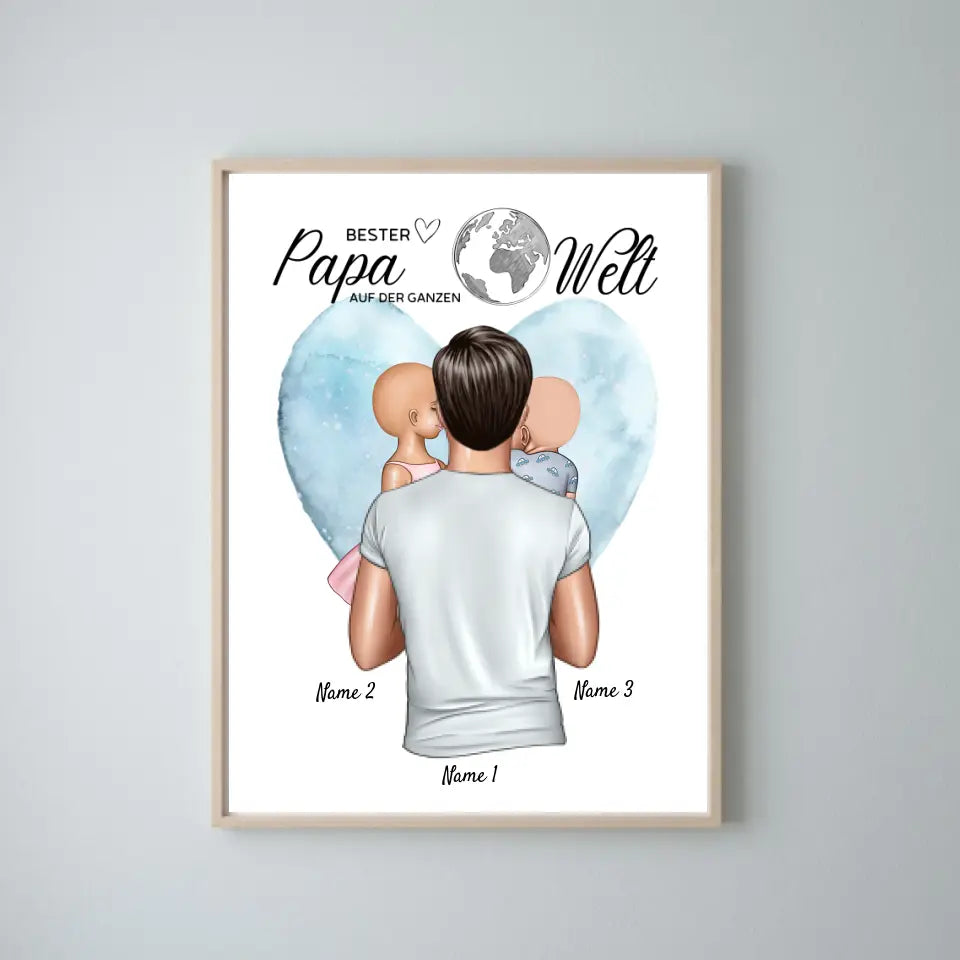Meilleur papa du monde - Poster personnalisé (père avec enfants)