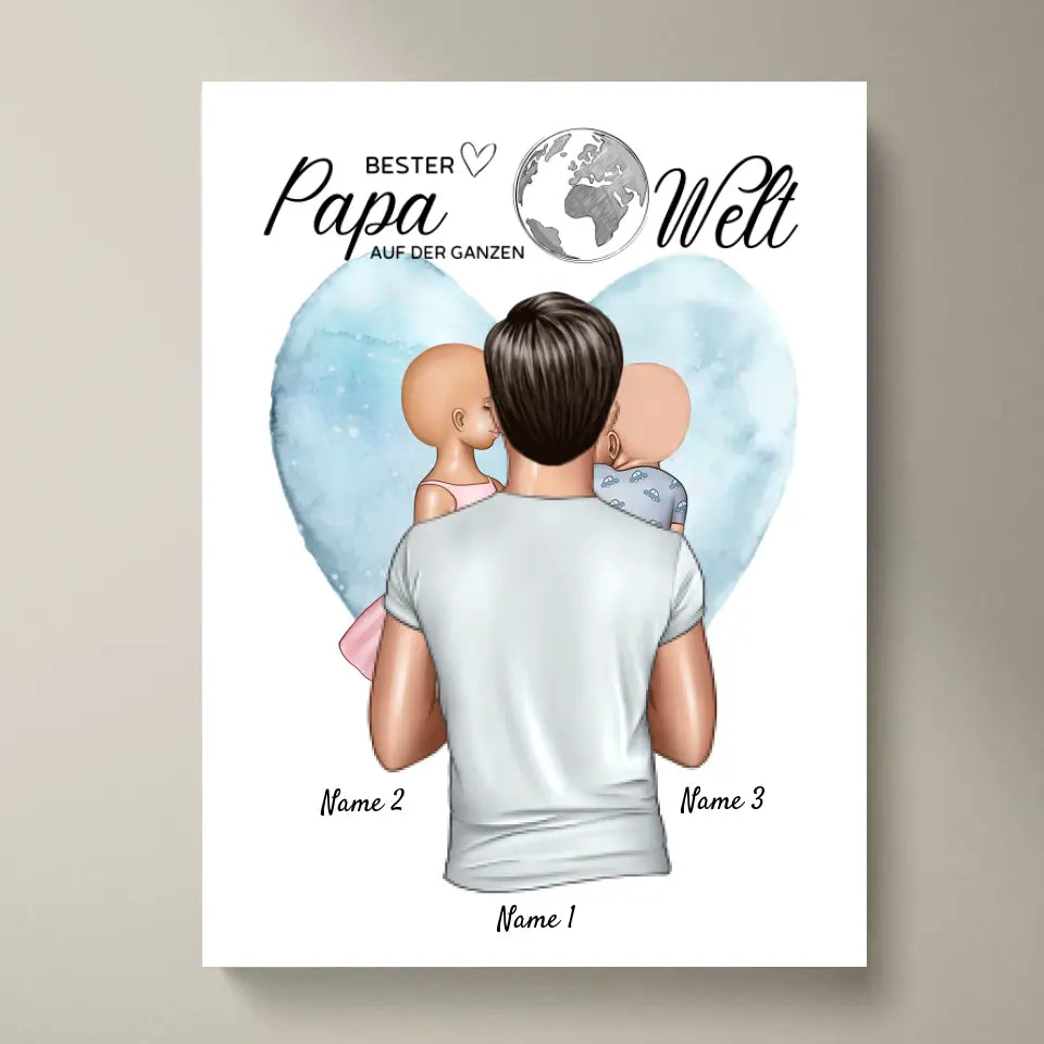 Meilleur papa du monde - Poster personnalisé (père avec enfants)