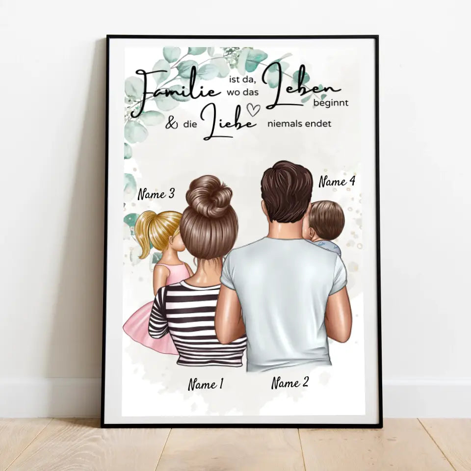La plus belle façon est ensemble - Affiche familiale personnalisée (parents de 1 à 4 enfants) 