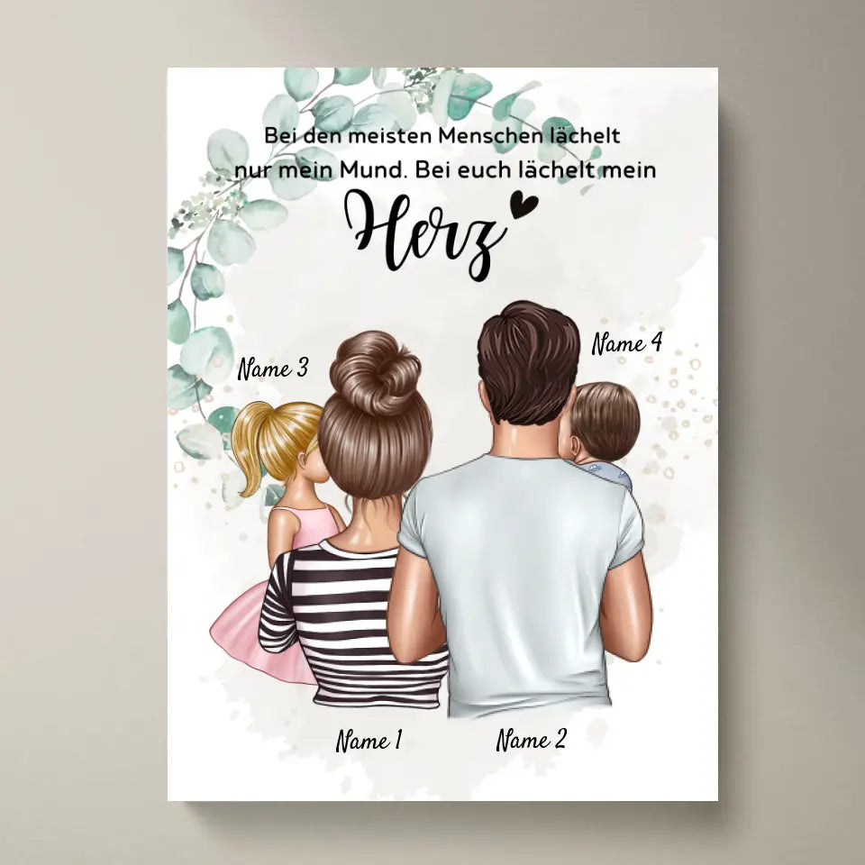 Voor de meeste mensen lacht alleen mijn mond, voor jou lacht mijn HART - Gepersonaliseerde familieposter (ouders met 1-4 kinderen) 