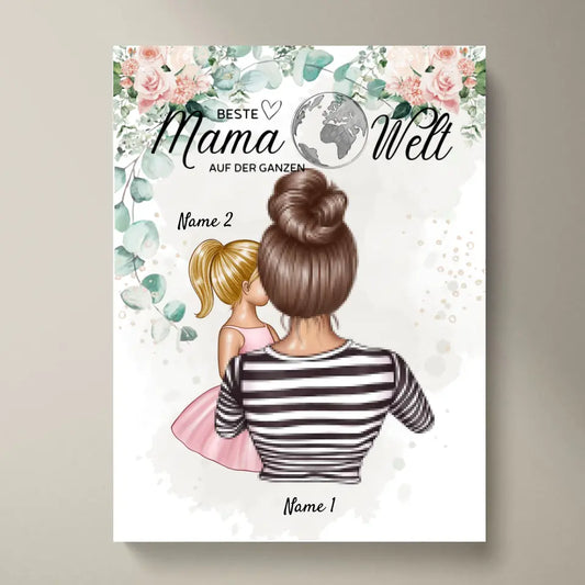 Meilleure maman du monde - Poster personnalisé (mère avec enfants)