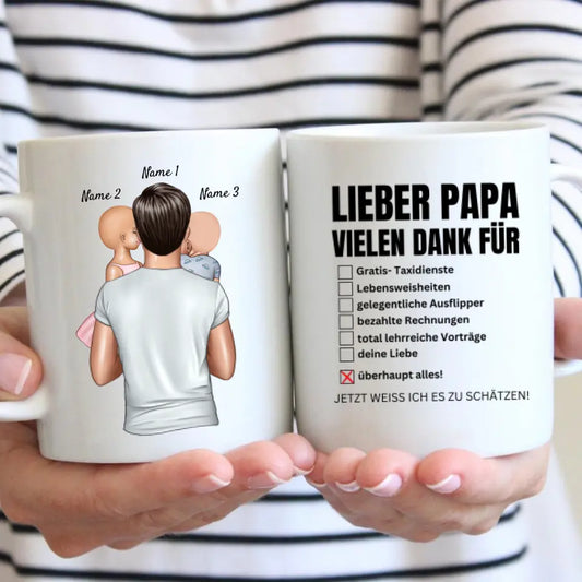 Cher papa, merci beaucoup pour tout ! - Mug personnalisé pour les pères (Fête des Pères 1-4 enfants)