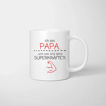 Charger l&#39;image dans la galerie, Ich bin Papa und was sind deine Superkräfte? - Personalisierte Tasse für Väter (Vatertag 1-4 Kinder)
