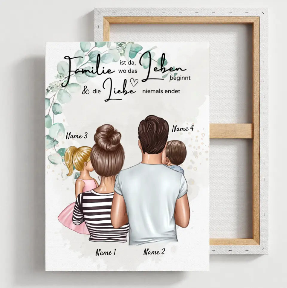 Plus qu'une famille - Affiche familiale personnalisée (parents de 1 à 4 enfants) 