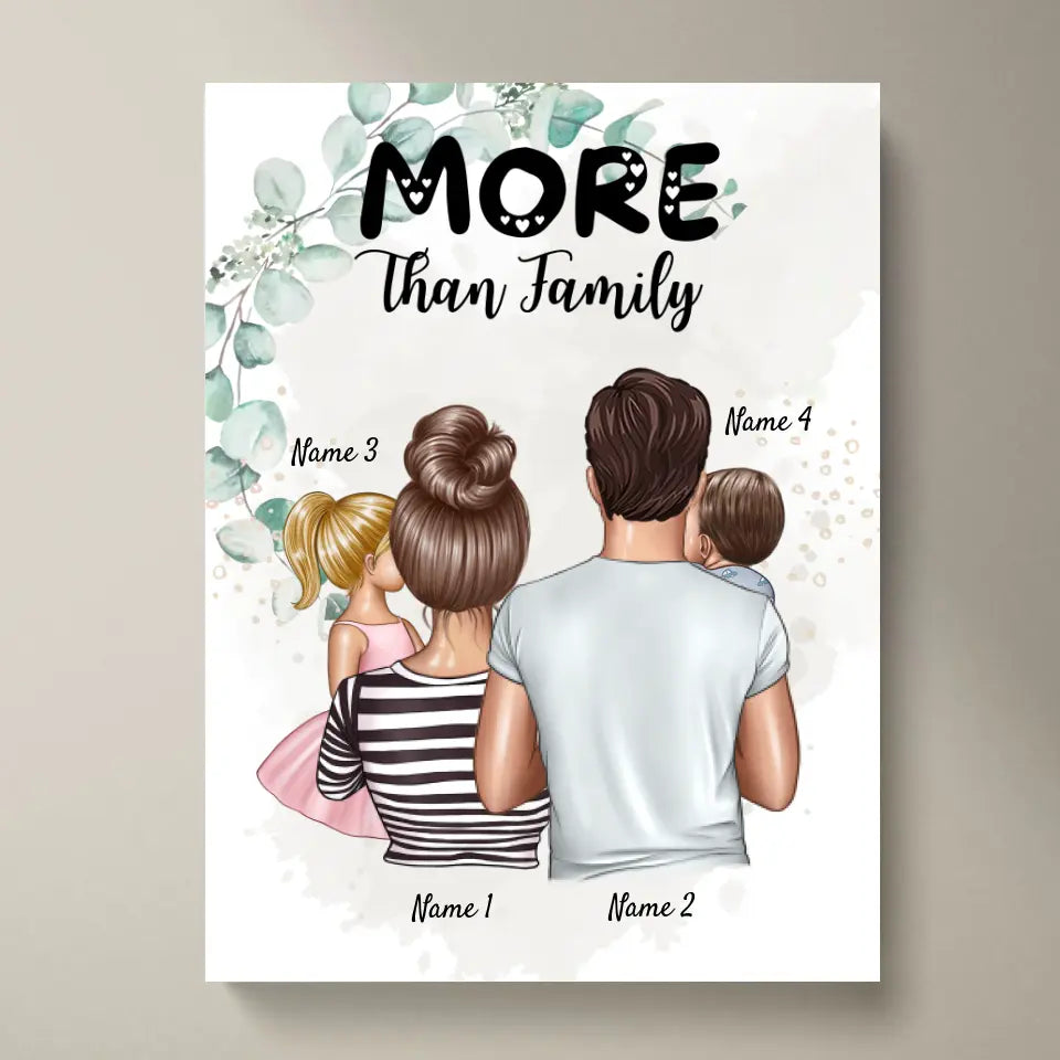 Plus qu'une famille - Affiche familiale personnalisée (parents de 1 à 4 enfants) 