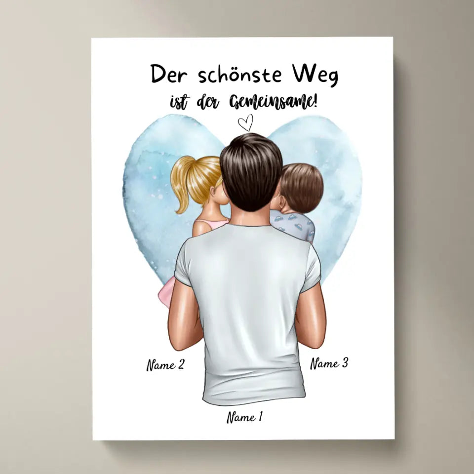 La plus belle façon est ensemble ! - Affiche personnalisée pour la fête des pères (papa avec 1 à 4 enfants) 