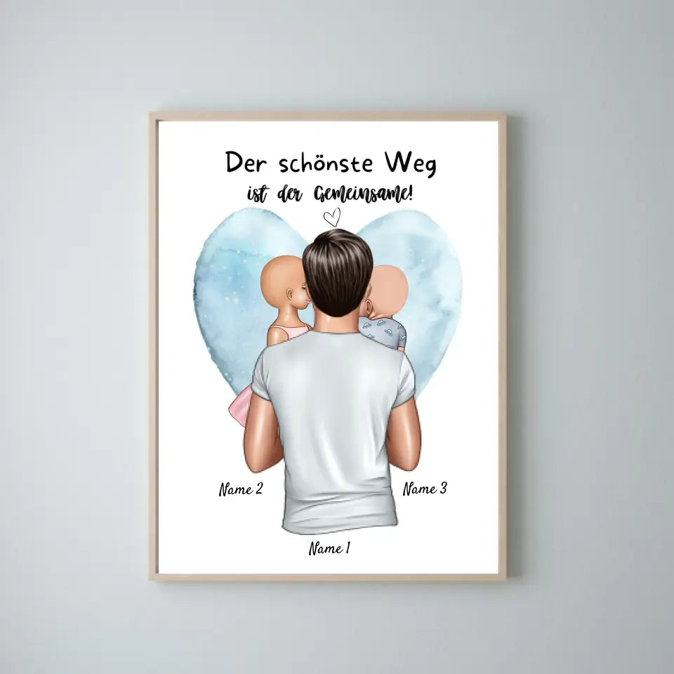 La plus belle façon est ensemble ! - Affiche personnalisée pour la fête des pères (papa avec 1 à 4 enfants) 