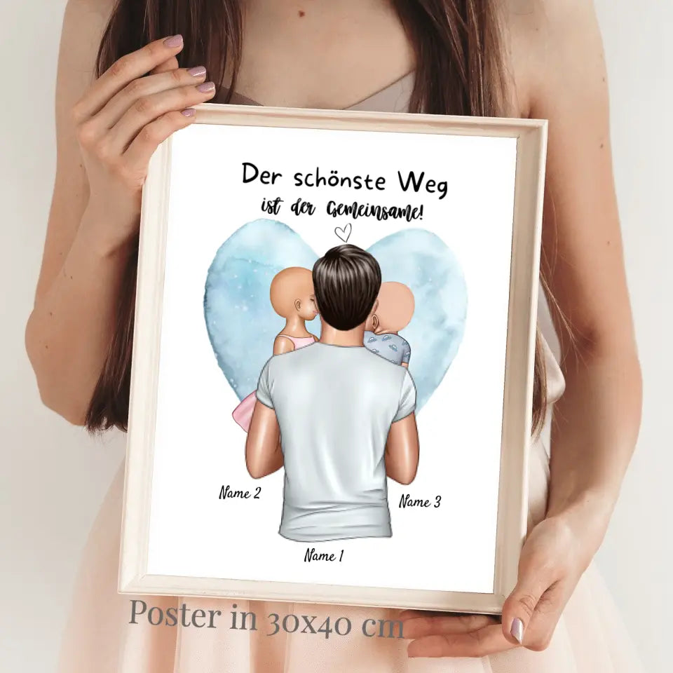 La plus belle façon est ensemble ! - Affiche personnalisée pour la fête des pères (papa avec 1 à 4 enfants) 