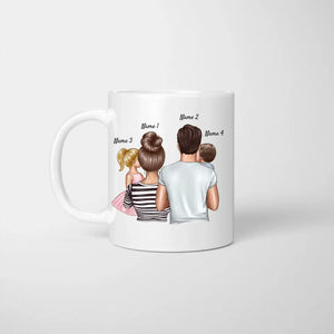 Scheiss auf Muttertag, wir lieben dich jeden Tag - Personalisierte Familien Tasse (Eltern mit 1-4 Kinder)