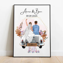 Afbeelding in Gallery-weergave laden, &quot;Just Married&quot; Gepersonaliseerde poster met frame voor bruiloft - voor getrouwde stellen, bruid en bruidegom, geldcadeau, huwelijkscadeau 
