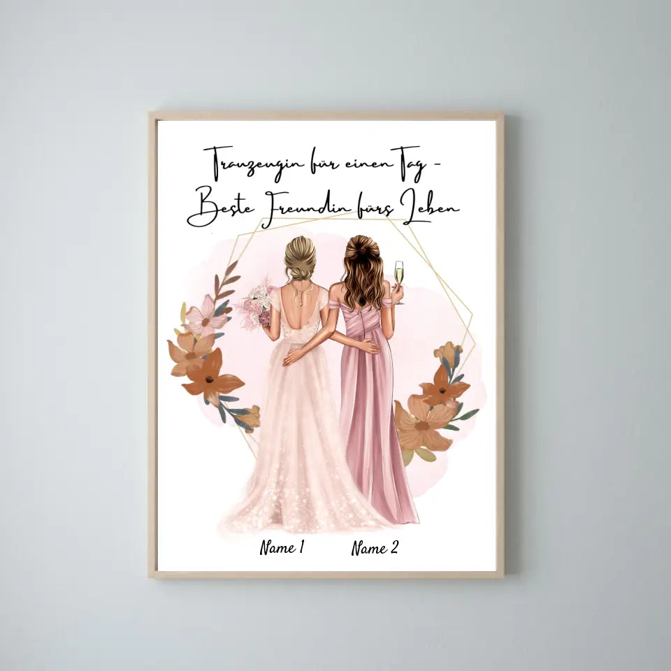 Demoiselle d'honneur d'un jour - Meilleure amie pour la vie - Poster personnalisé pour fiançailles/mariage
