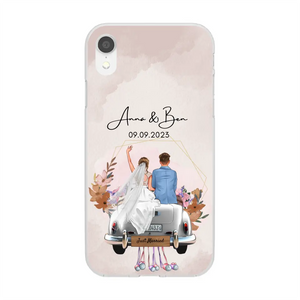 Gepersonaliseerd trouwhoesje voor de telefoon "Just Married" - Voor getrouwde stellen, bruid & bruidegom, huwelijkscadeau