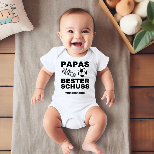 Daddy's Best Shot - Gepersonaliseerde baby rompertje/rompertje, 100% biologisch katoen, voetbalfan bodysuit