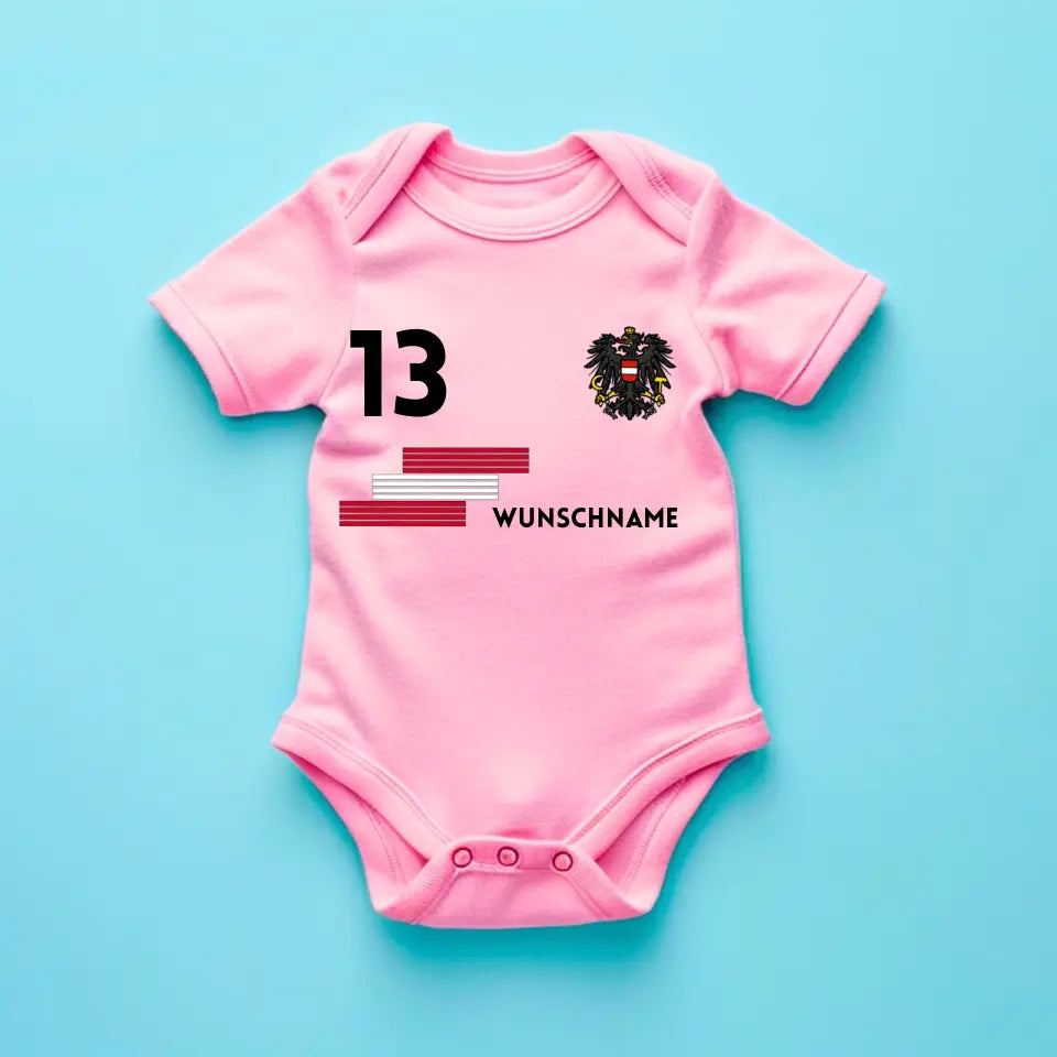 Football Autriche - Grenouillère bébé personnalisée, maillot avec nom et numéro personnalisables, body bébé 100 % coton biologique