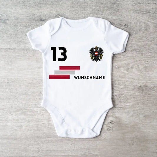 2024 Football EM Autriche - Onesie/romper personnalisé pour bébé, maillot avec nom et numéro de maillot personnalisables, body pour bébé en coton 100 % biologique