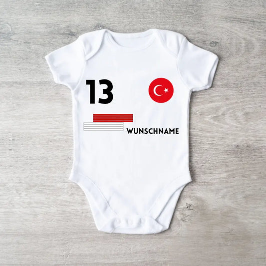 Europees Kampioenschap Voetbal 2024 Turkije - Gepersonaliseerde baby rompertje/rompertje, jersey met aanpasbare naam en rugnummer, babyrompertje van 100% biologisch katoen