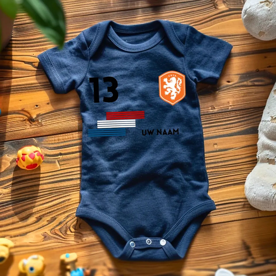 Voetbal Nederland - Barboteuse bébé personnalisée, t-shirt avec nom et numéro de tapis personnalisables, barboteuse bébé 100% coton biologique