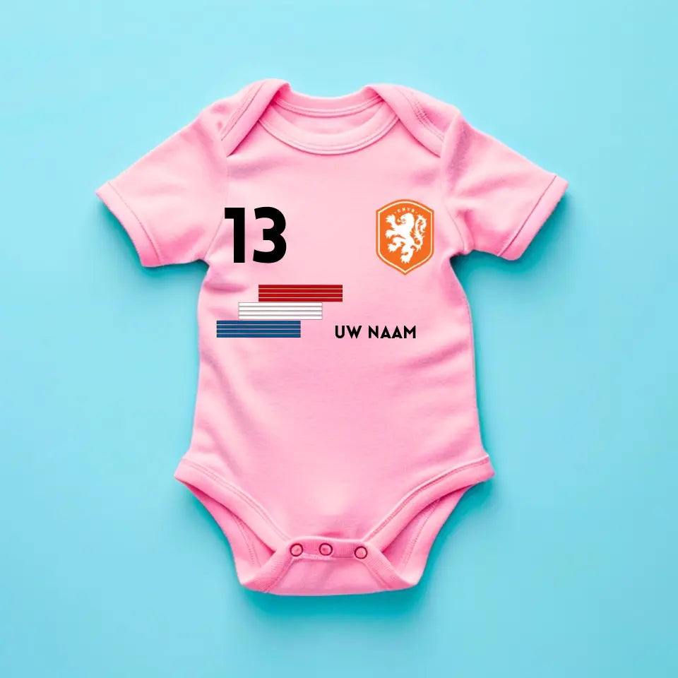 Voetbal Nederland - Barboteuse bébé personnalisée, t-shirt avec nom et numéro de tapis personnalisables, barboteuse bébé 100% coton biologique
