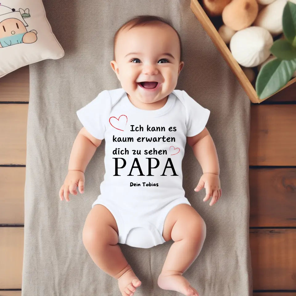 J'ai hâte de te voir - Onesie/Romper personnalisé pour bébé, maman de naissance, papa, grand-mère, grand-père, body en coton 100 % biologique