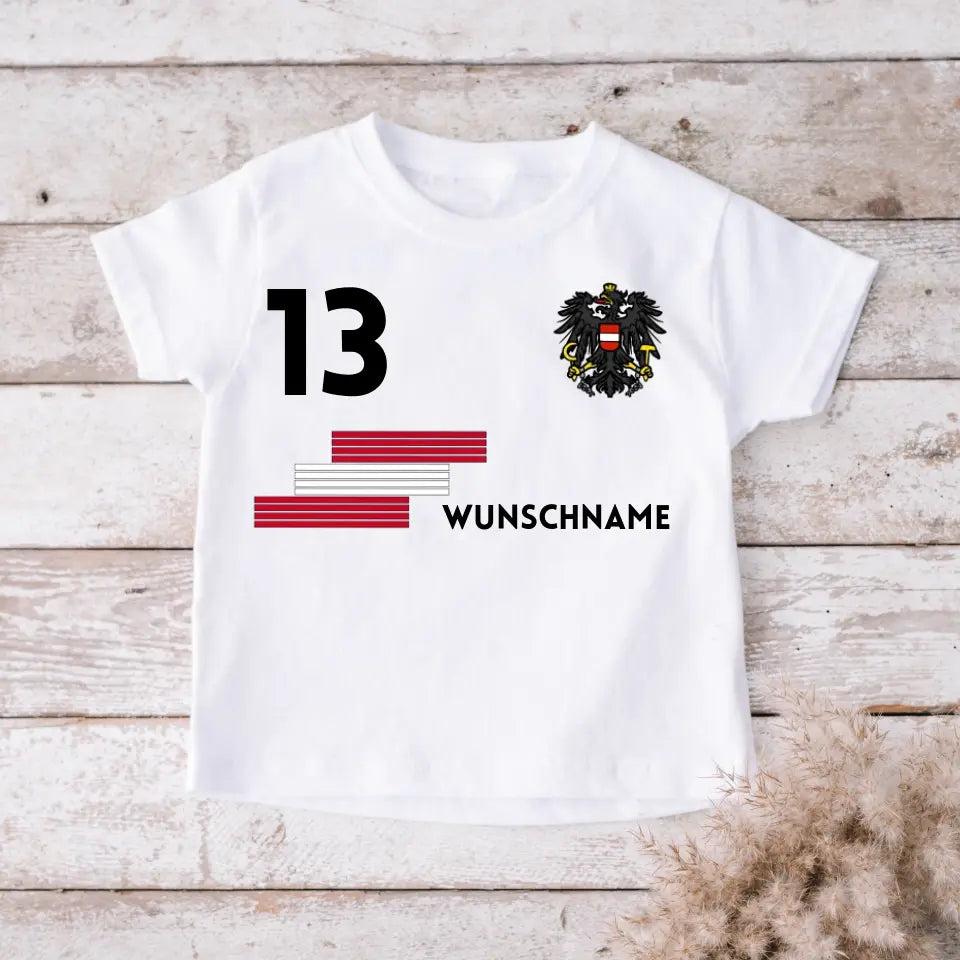 Oostenrijks voetbalshirt voor kinderen - Gepersonaliseerd T-shirt voor kinderen (100% katoen)