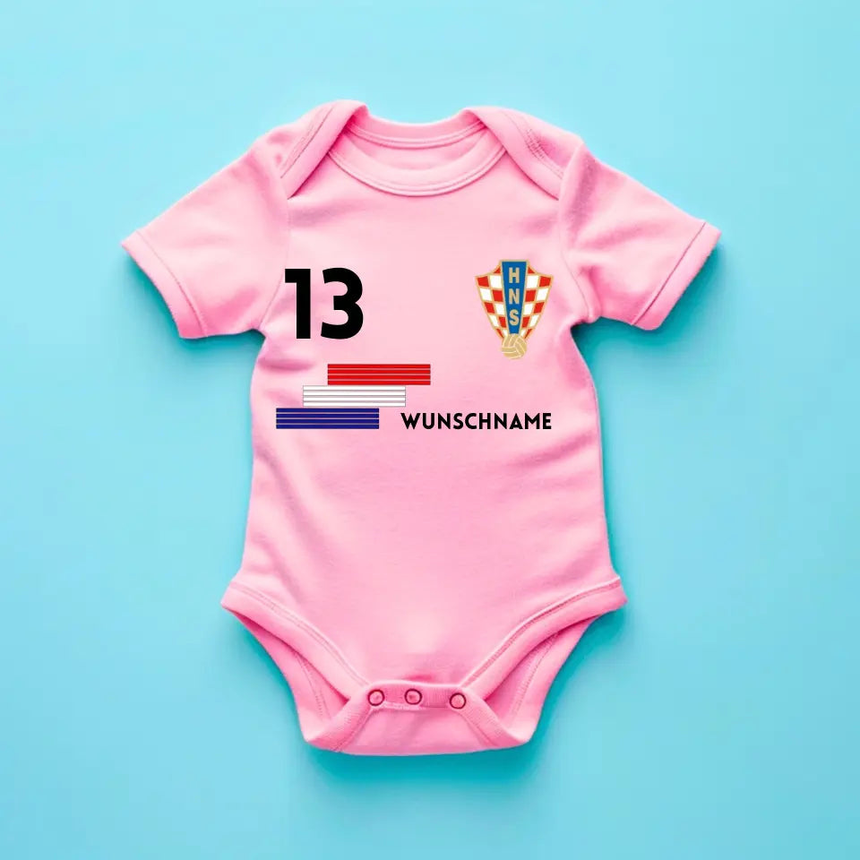 Football Croatie - Grenouillère bébé personnalisée, maillot avec nom et numéro personnalisables, body bébé 100 % coton biologique