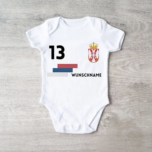 Europees kampioenschap voetbal Servië 2024 - Gepersonaliseerde baby onesie/rompertje, jersey met aanpasbare naam en rugnummer, babybody van 100% biologisch katoen