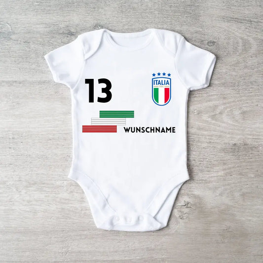 2024 Football EM Italie - Onesie/romper personnalisé pour bébé, maillot avec nom et numéro de maillot personnalisables, body pour bébé en coton 100 % biologique