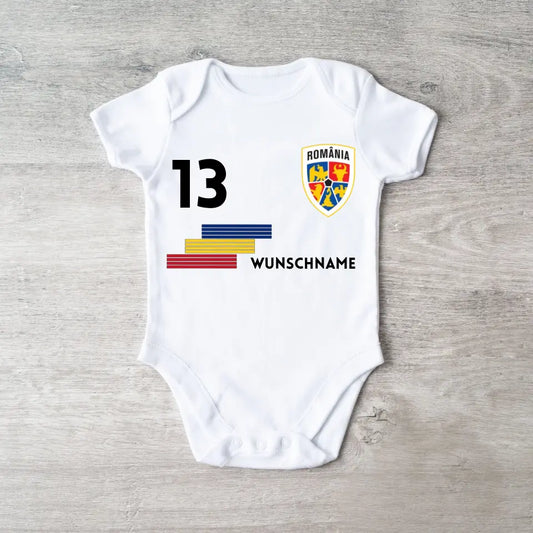 Championnat d'Europe de football Roumanie 2024 - Combinaison/grenouillère personnalisée pour bébé, maillot avec nom et numéro de maillot personnalisables, body bébé 100 % coton biologique