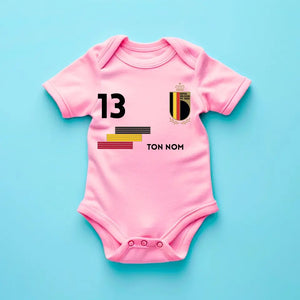 2024 Maillot de foot Euro Belgique - Body bébé personnalisé avec nom et numéro de maillot personnalisé, 100% coton biologique