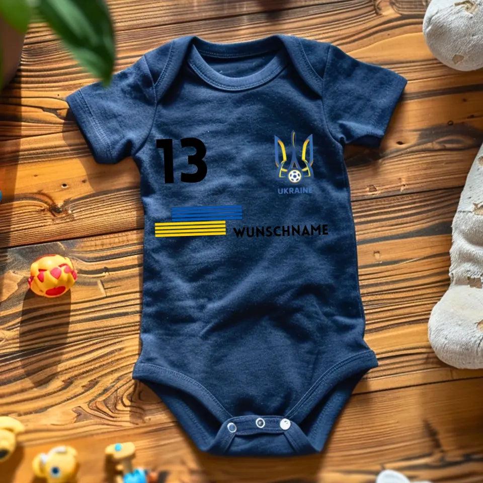 Championnat d'Europe de football 2024 Ukraine - Combinaison/grenouillère personnalisée pour bébé, maillot avec nom et numéro de maillot personnalisables, body pour bébé en coton 100 % biologique