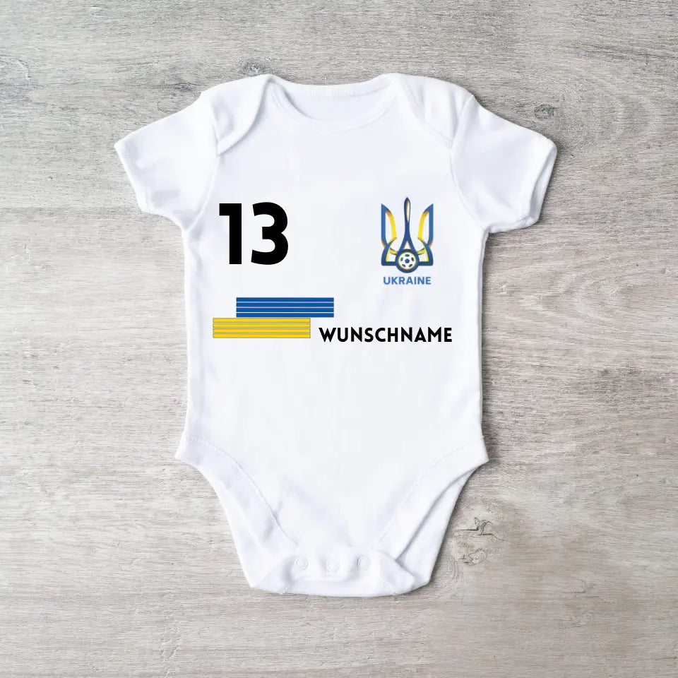 Championnat d'Europe de football 2024 Ukraine - Combinaison/grenouillère personnalisée pour bébé, maillot avec nom et numéro de maillot personnalisables, body pour bébé en coton 100 % biologique