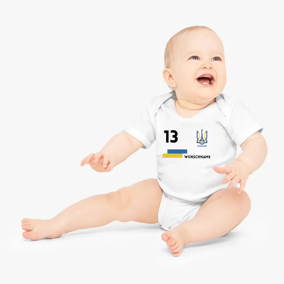 Championnat d'Europe de football 2024 Ukraine - Combinaison/grenouillère personnalisée pour bébé, maillot avec nom et numéro de maillot personnalisables, body pour bébé en coton 100 % biologique