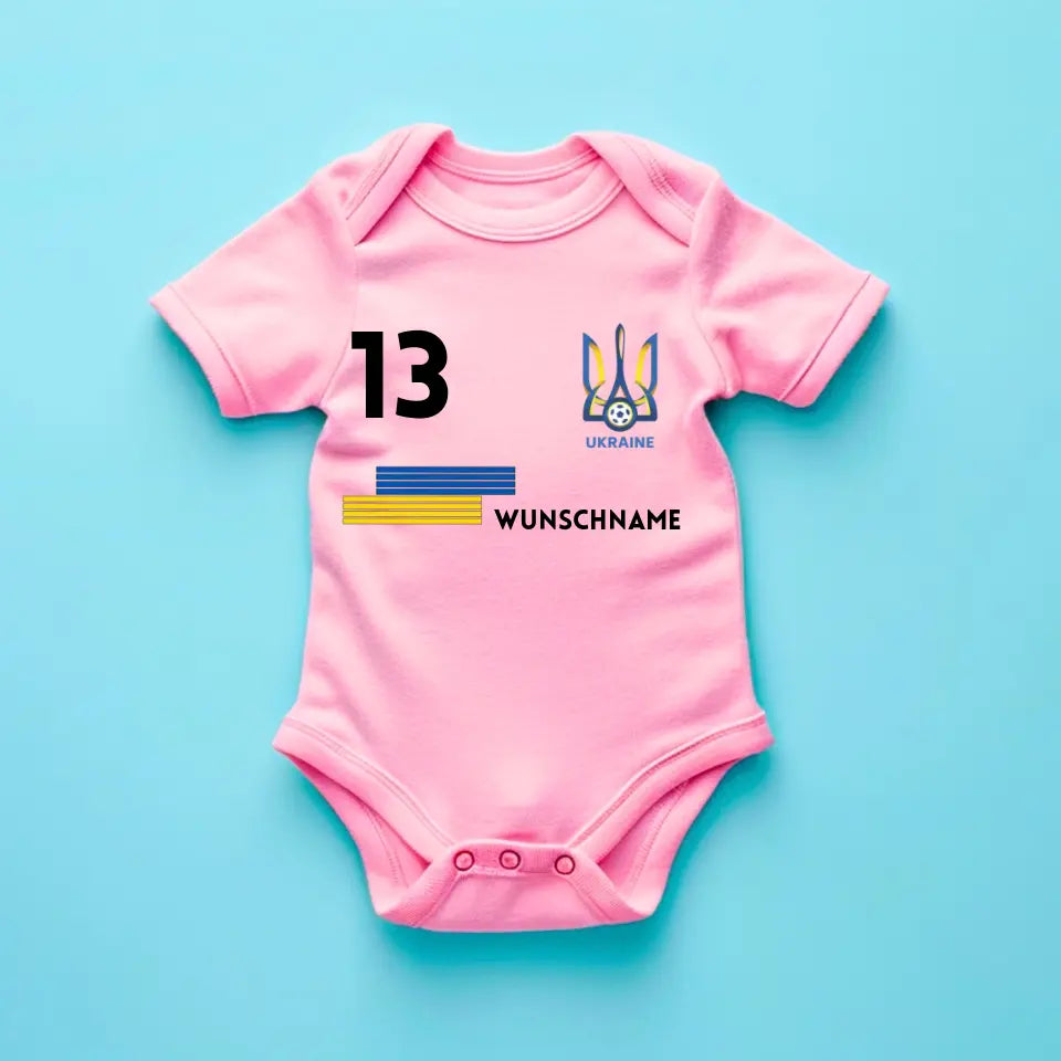 Championnat d'Europe de football 2024 Ukraine - Combinaison/grenouillère personnalisée pour bébé, maillot avec nom et numéro de maillot personnalisables, body pour bébé en coton 100 % biologique