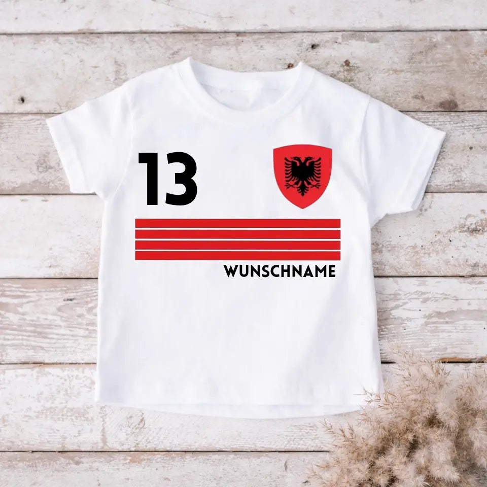 Voetbal Albanië T-shirt voor kinderen op maat - Gepersonaliseerd shirt voor kinderen (100% katoen)