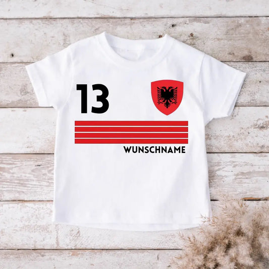 T-shirt de football Albanie pour enfants - Maillot personnalisé pour enfants (100 % coton)