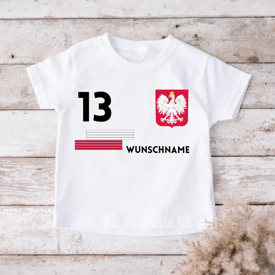 Voetbal EM 2024 Polen T-shirt voor kinderen individueel - gepersonaliseerd jersey voor kinderen (100% katoen)