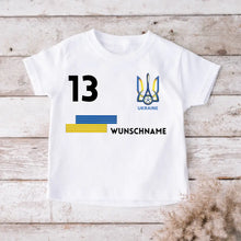 Afbeelding in Gallery-weergave laden, Voetbal EM 2024 Oekraïne T-shirt voor kinderen individueel - gepersonaliseerd jersey voor kinderen (100% katoen)
