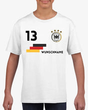 Afbeelding in Gallery-weergave laden, EM Duitsland kindertrui - gepersonaliseerd T-shirt voor kinderen, voetbal EM 2024 (100% katoen, individueel nummer en gewenste naam)
