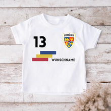 Charger l&#39;image dans la galerie, Maillot enfant EM Roumanie - T-shirt personnalisé pour enfants, football EM 2024 (100 % coton, numéro individuel et nom souhaité)
