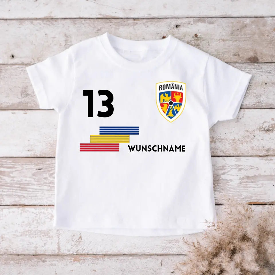 Europees Kampioenschap Roemenië Kindershirt - Gepersonaliseerd T-shirt voor kinderen, voetbal (100% katoen, individueel nummer en naam)