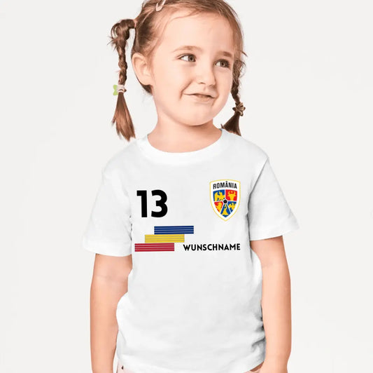 Europees Kampioenschap Roemenië Kindershirt - Gepersonaliseerd T-shirt voor kinderen, voetbal (100% katoen, individueel nummer en naam)